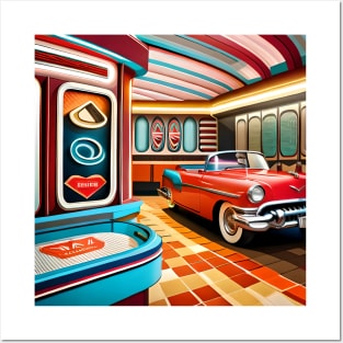 Retro Car inside Diner - retro 90s pop art Posters and Art